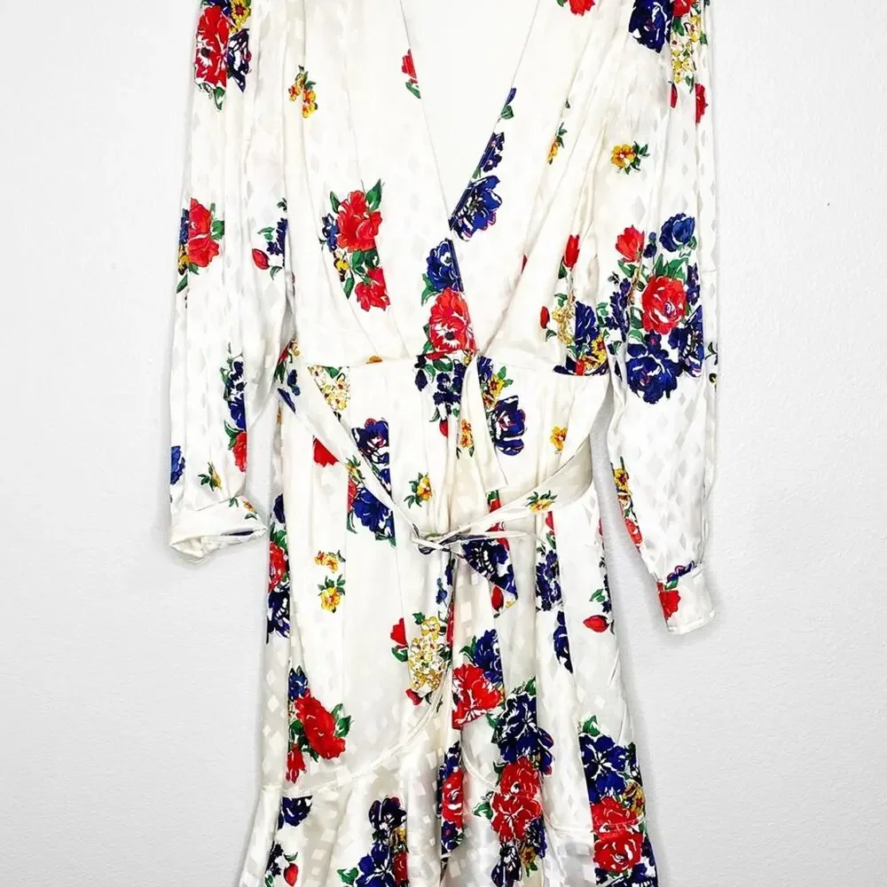 Tory Burch Floral Ruffle Silk Belted Wrap Dress Size 8
